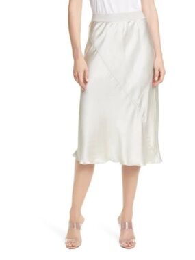 ATM Silver/Gray 100% Silk Satin Bias Cut Quiet Luxury Midi Slip Skirt Sz L